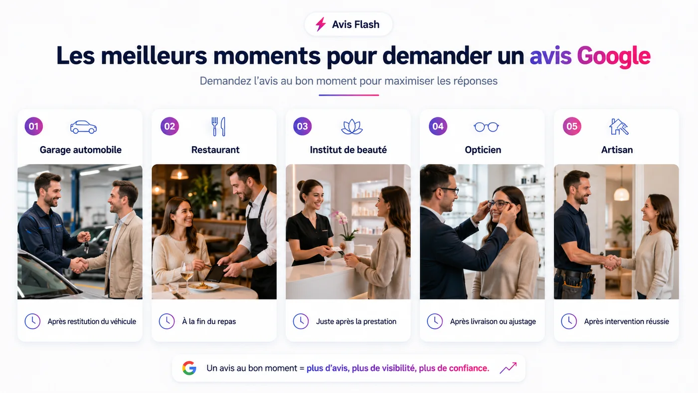 Moments idéaux pour demander un avis Google selon le métier