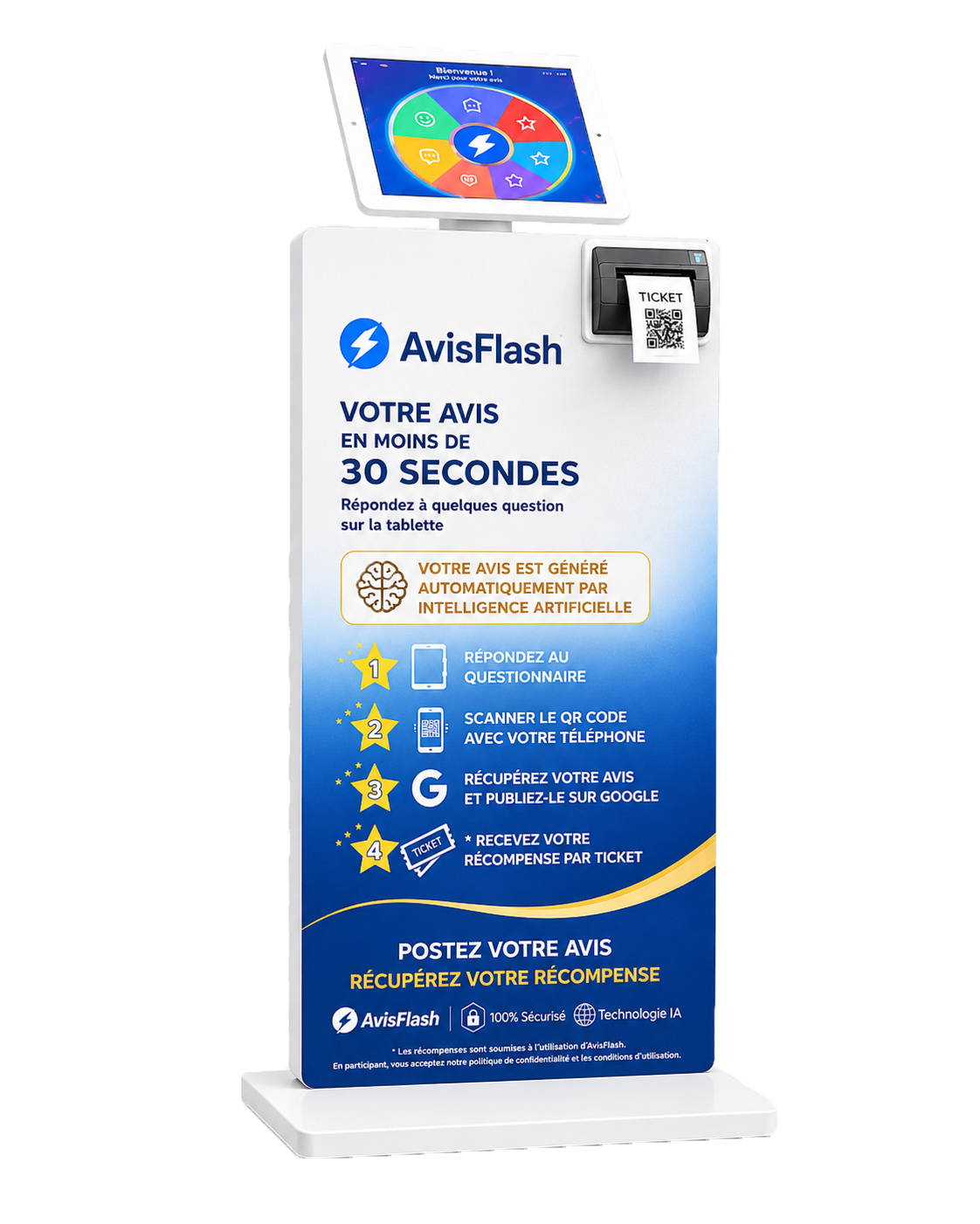 Borne Avis Flash avec tablette et imprimante ticket